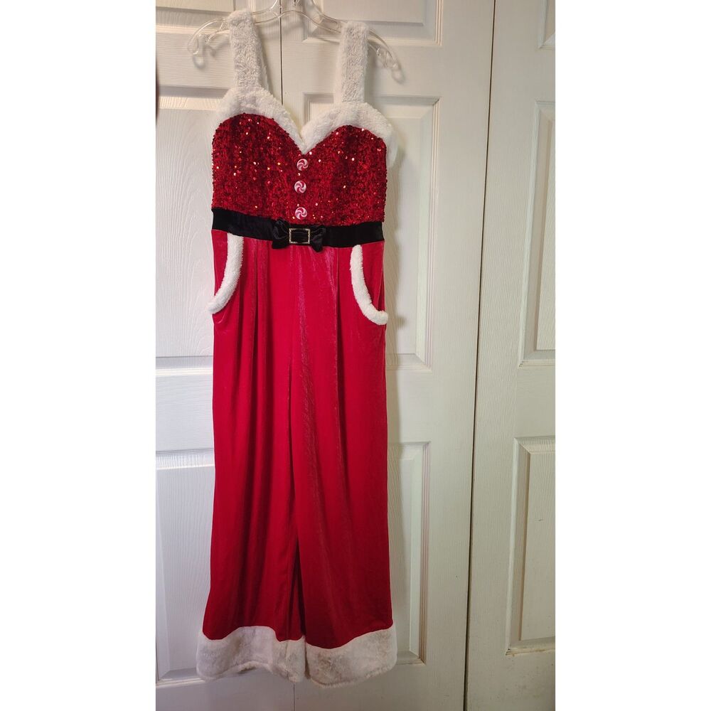 No Boundaries Women's Mrs. Claus Santa Claus Christmas Jumpsuit Large (12-14)
